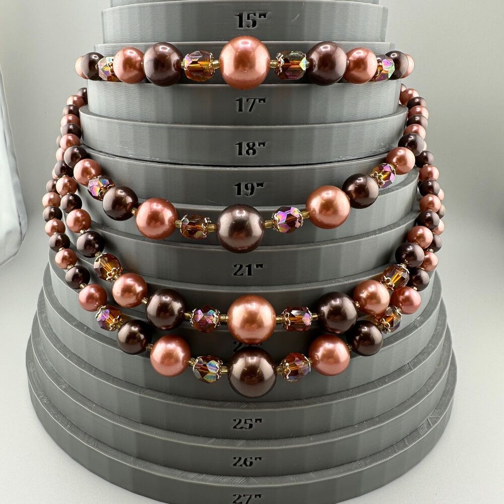 Vintage Japan Faux Pearl Necklace Multi Strand Topaz Root Beer Color AB Beads - Picture 14 of 16